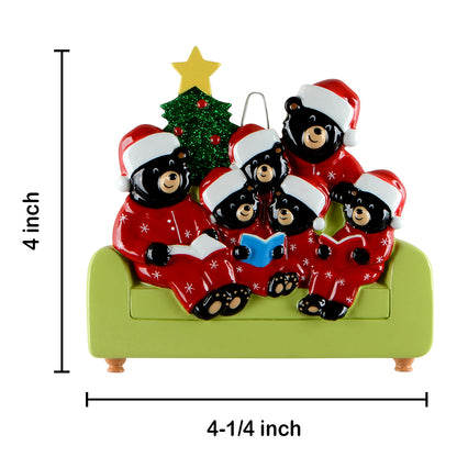 Personalized Reading Bear Family of 6 Christmas Ornament