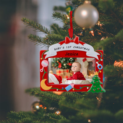 Personalized Red Baby’s 1st Christmas Photo Frame Ornament