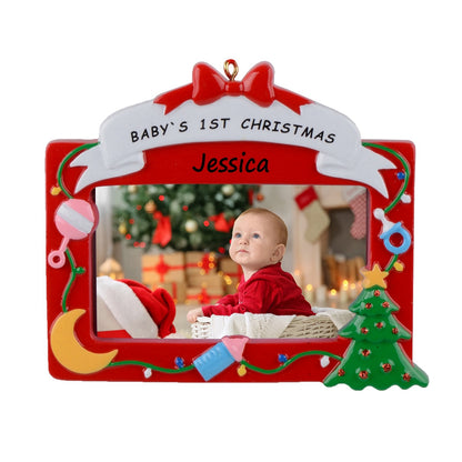 Personalized Red Baby’s 1st Christmas Photo Frame Ornament