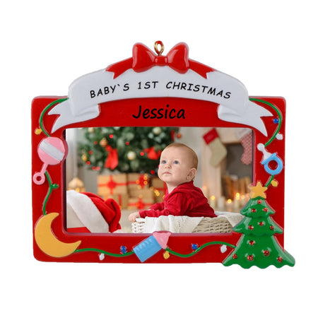 Personalized Red Baby’s 1st Christmas Photo Frame Ornament