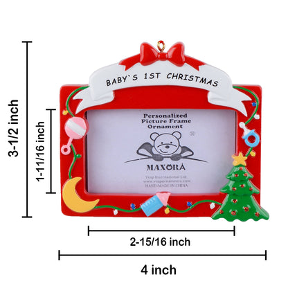 Personalized Red Baby’s 1st Christmas Photo Frame Ornament