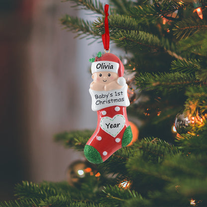 Personalized Red Baby Stocking Baby’s 1st Christmas Ornament