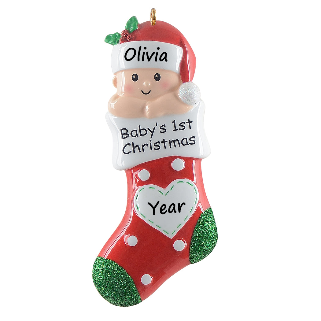 Personalized Red Baby Stocking Baby’s 1st Christmas Ornament