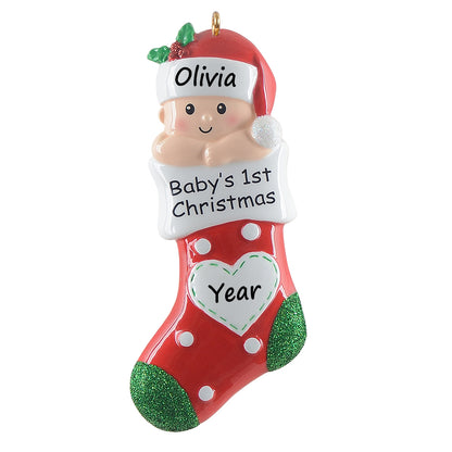 Personalized Red Baby Stocking Baby’s 1st Christmas Ornament