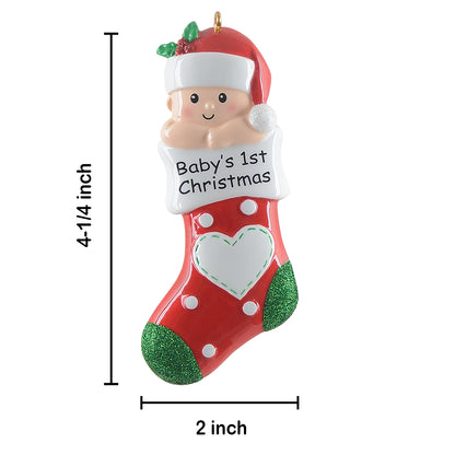Personalized Red Baby Stocking Baby’s 1st Christmas Ornament