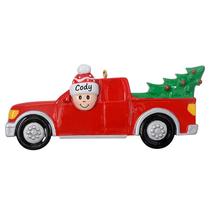 Personalized Red Christmas Pickup Truck Ornament