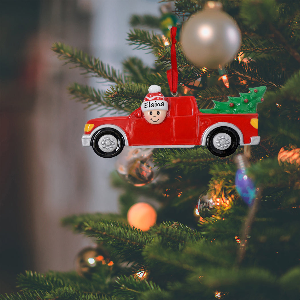 Personalized Red Christmas Pickup Truck Ornament