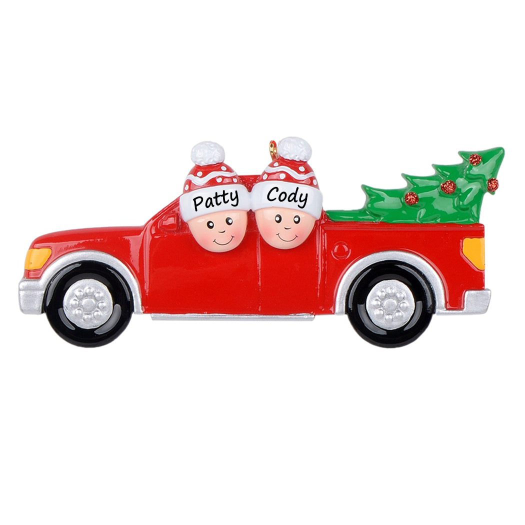 Personalized Red Christmas Pickup Truck Family of 2 Ornament