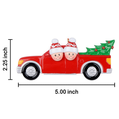 Personalized Red Christmas Pickup Truck Family of 2 Ornament