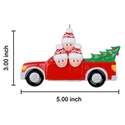 Personalized Red Christmas Pickup Truck Family of 3 Ornament