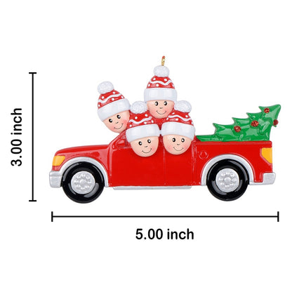 Personalized Red Christmas Pickup Truck Family of 4 Ornament