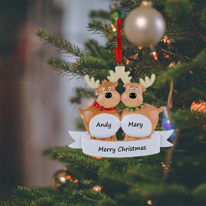 Personalized Reindeer Family of 2 Christmas Ornament