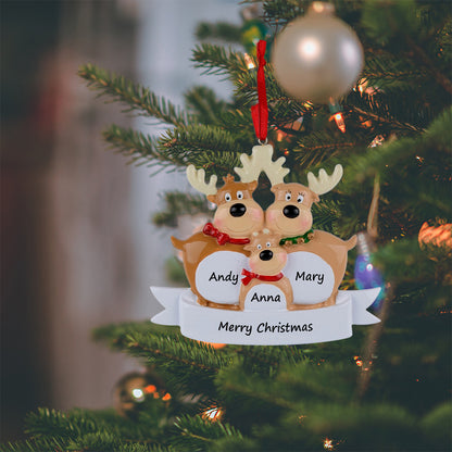 Personalized Reindeer Family of 3 Christmas Ornament