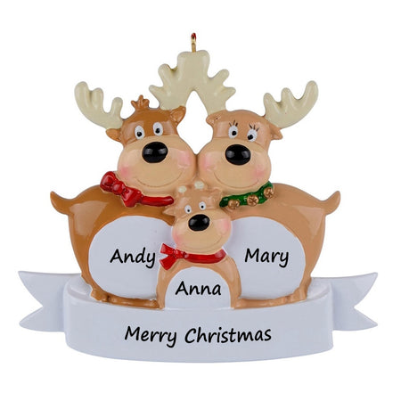 Personalized Reindeer Family of 3 Christmas Ornament