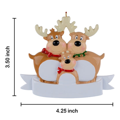 Personalized Reindeer Family of 3 Christmas Ornament