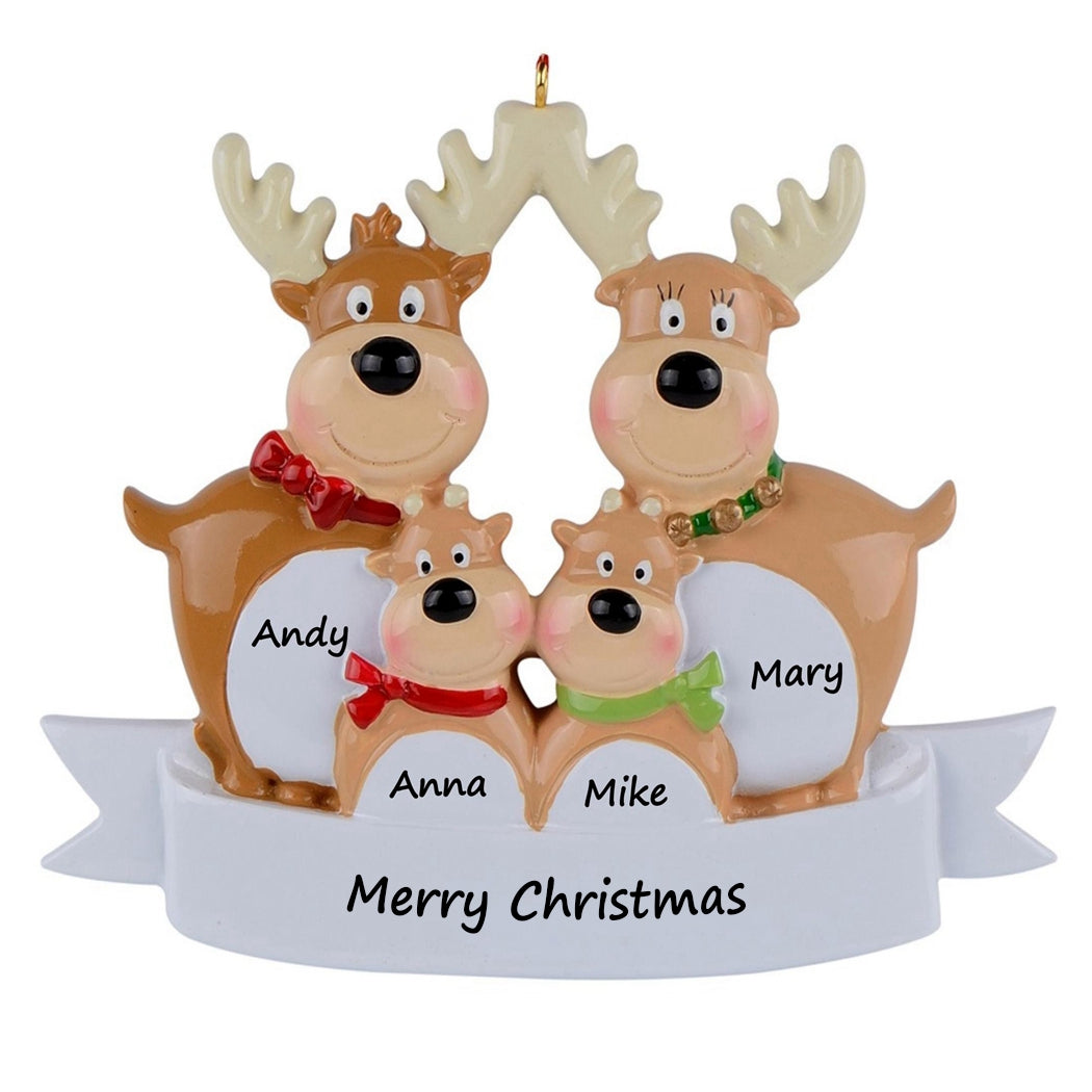 Personalized Reindeer Family of 4 Christmas Ornament