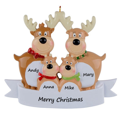 Personalized Reindeer Family of 4 Christmas Ornament