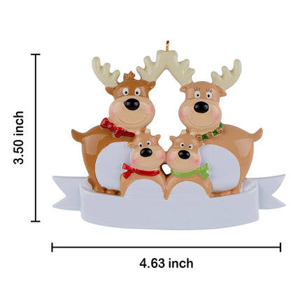 Personalized Reindeer Family of 4 Christmas Ornament