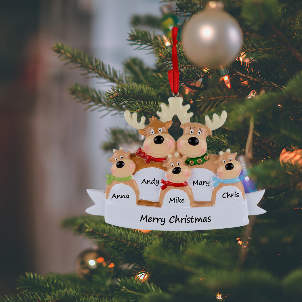 Personalized Reindeer Family of 5 Christmas Ornament