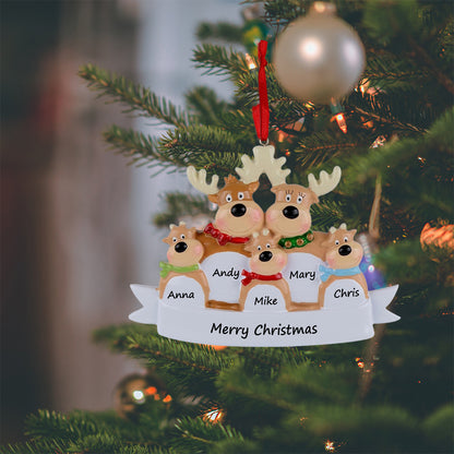 Personalized Reindeer Family of 5 Christmas Ornament