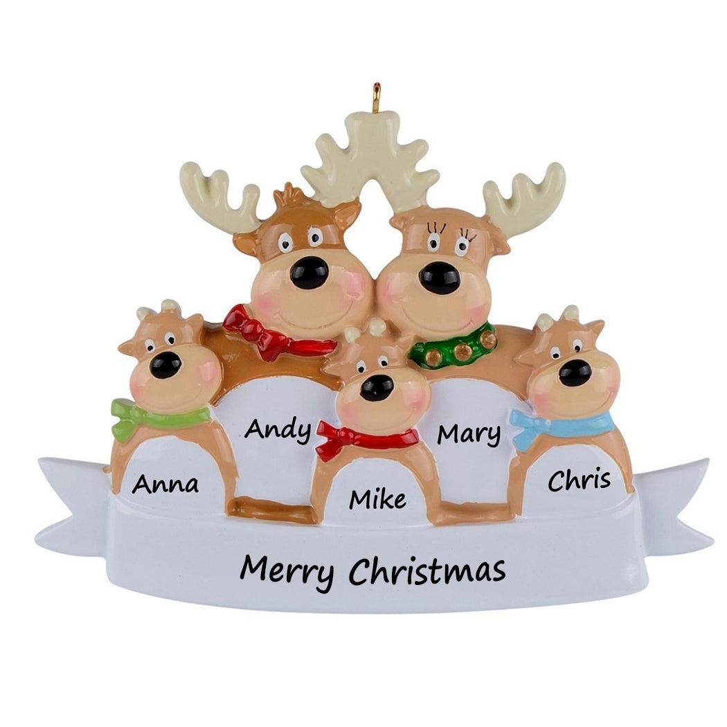 Personalized Reindeer Family of 5 Christmas Ornament