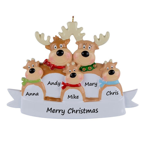 Personalized Reindeer Family of 5 Christmas Ornament