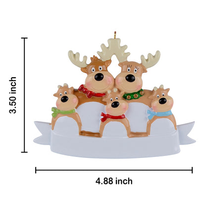 Personalized Reindeer Family of 5 Christmas Ornament