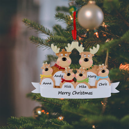 Personalized Reindeer Family of 6 Christmas Ornament