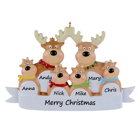 Personalized Reindeer Family of 6 Christmas Ornament