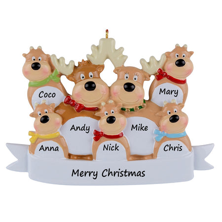 Personalized Reindeer Family of 7 Christmas Ornament