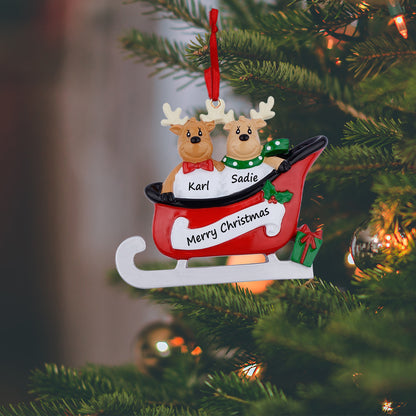 Personalized Reindeer Sled Family of 2 Christmas Ornament