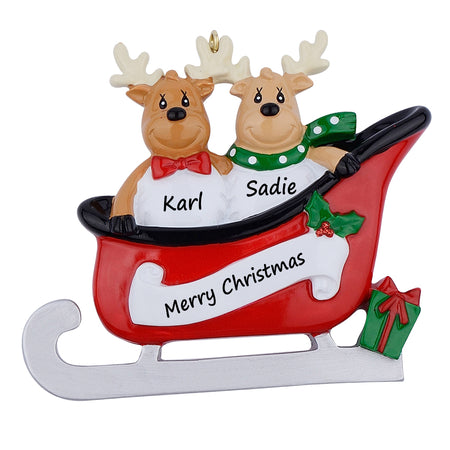 Personalized Reindeer Sled Family of 2 Christmas Ornament