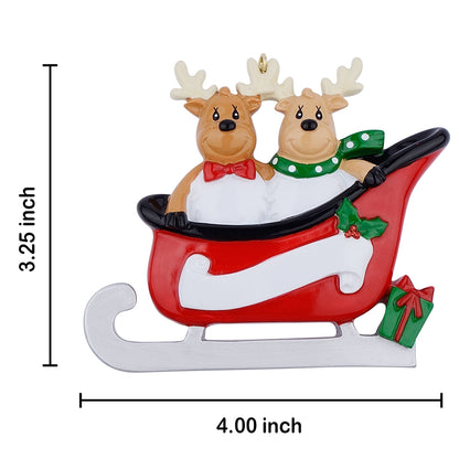 Personalized Reindeer Sled Family of 2 Christmas Ornament