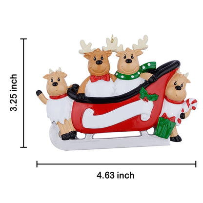 Personalized Reindeer Sled Family of 4 Christmas Ornament