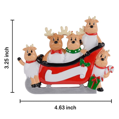 Personalized Reindeer Sled Family of 5 Christmas Ornament
