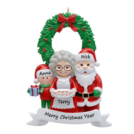 Personalized Santa and Mrs. Claus Family of 3 Christmas Ornament