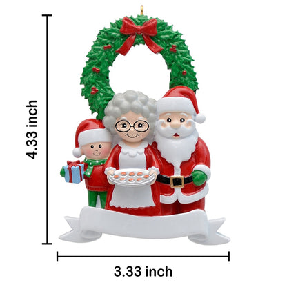 Personalized Santa and Mrs. Claus Family of 3 Christmas Ornament