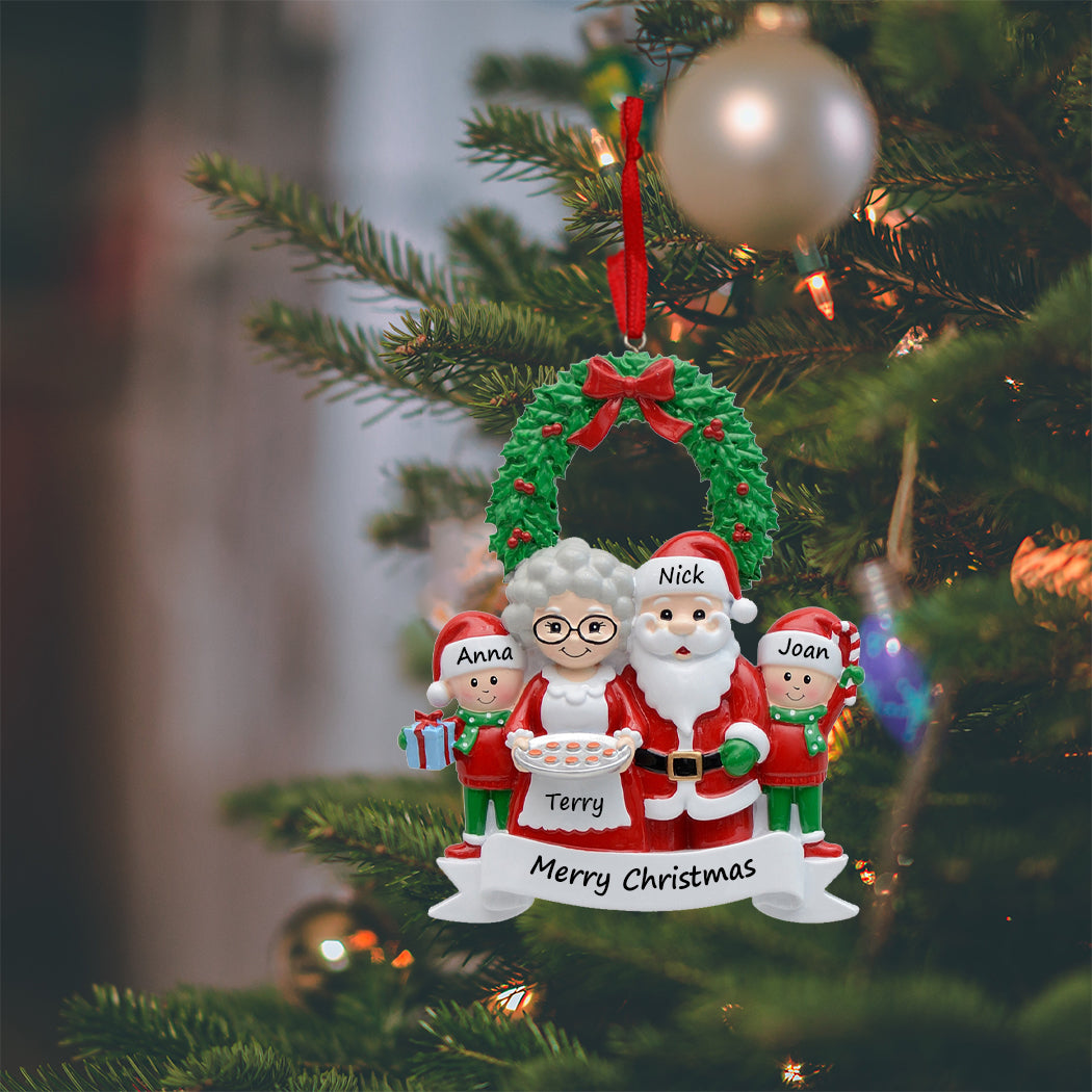 Personalized Santa and Mrs. Claus Family of 4 Christmas Ornament