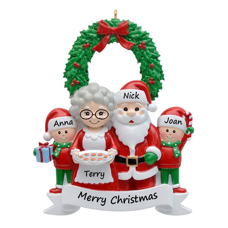 Personalized Santa and Mrs. Claus Family of 4 Christmas Ornament