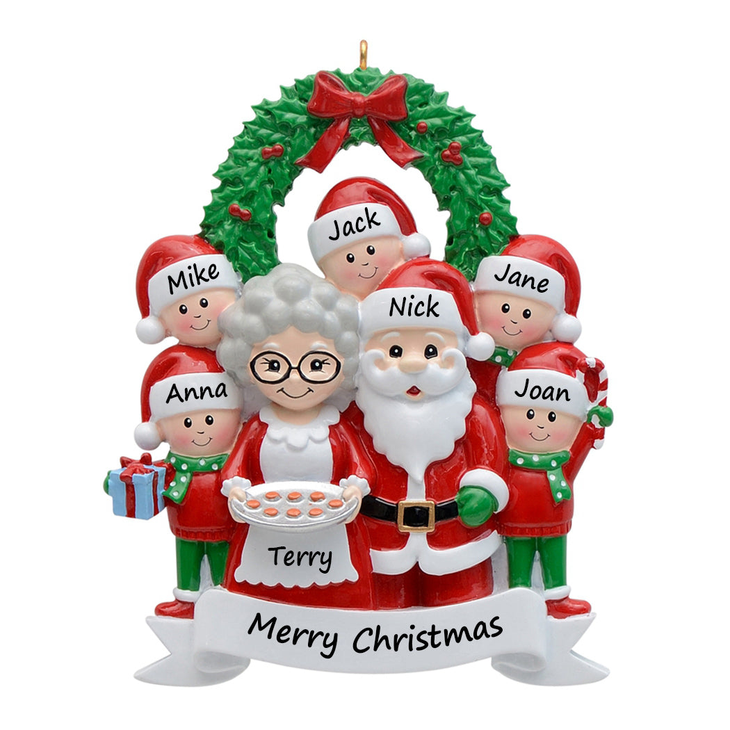 Personalized Santa and Mrs. Claus Family of 7 Christmas Ornament