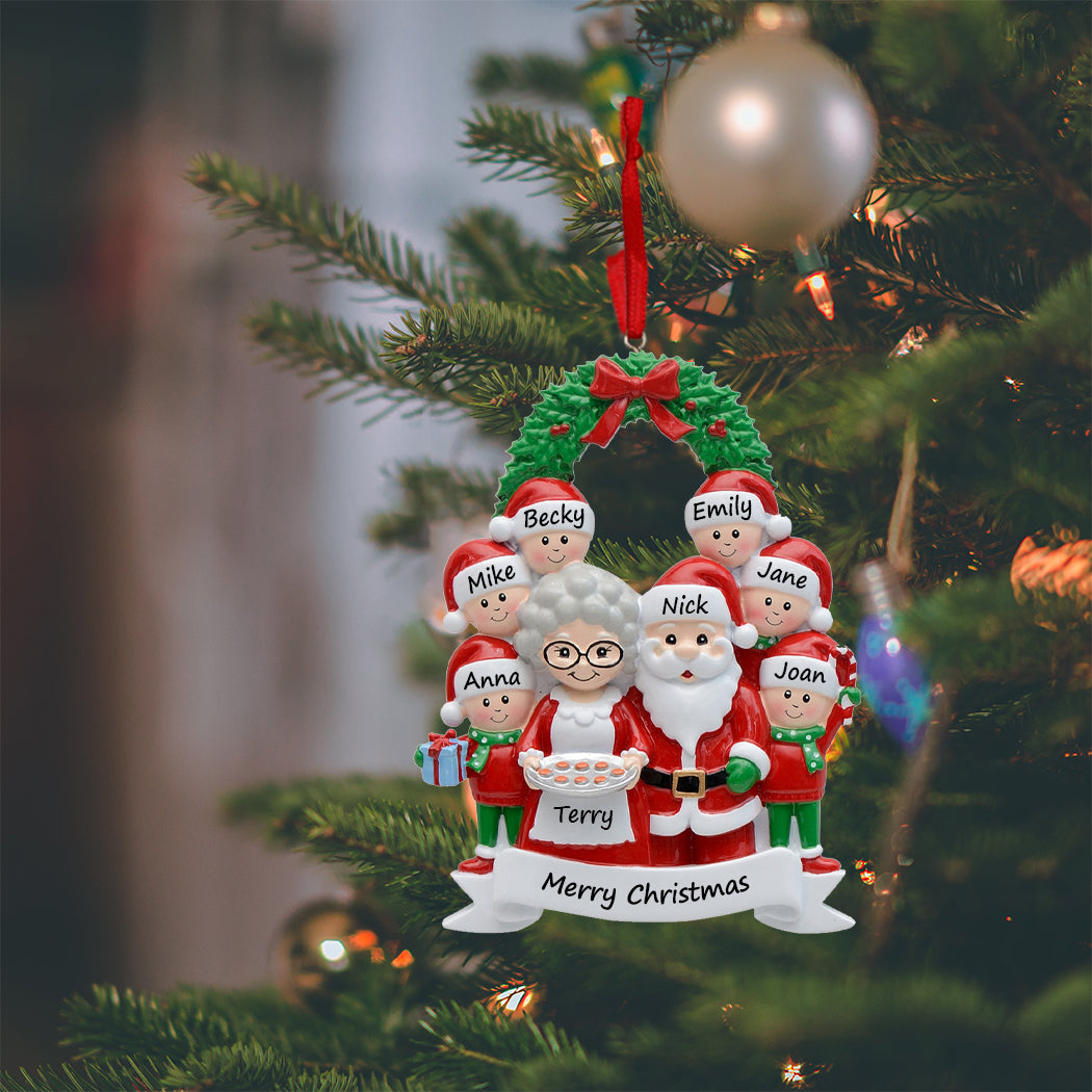 Personalized Santa and Mrs. Claus Family of 8 Christmas Ornament
