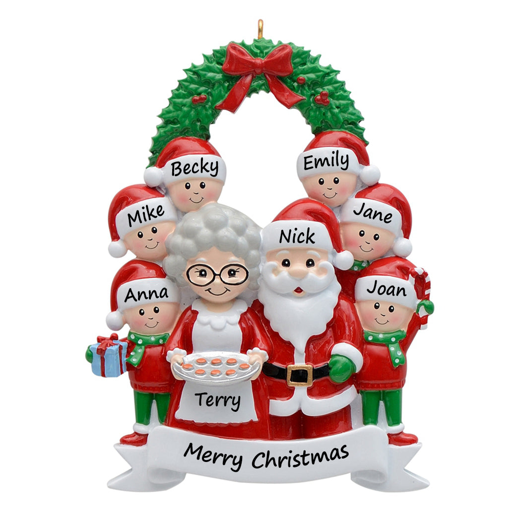Personalized Santa and Mrs. Claus Family of 8 Christmas Ornament