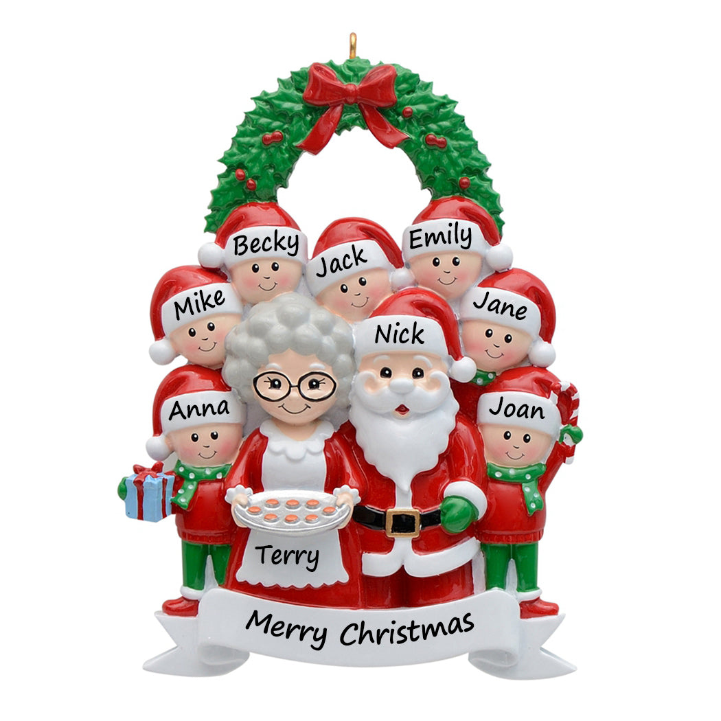 Personalized Santa and Mrs. Claus Family of 9 Christmas Ornament
