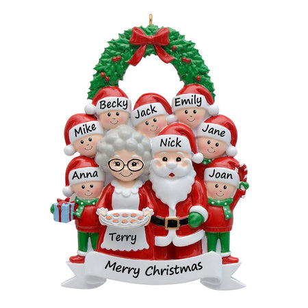 Personalized Santa and Mrs. Claus Family of 9 Christmas Ornament