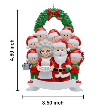 Personalized Santa and Mrs. Claus Family of 9 Christmas Ornament