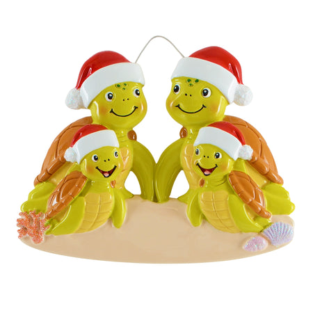 Personalized Sea Turtle Family of 4 Christmas Ornament