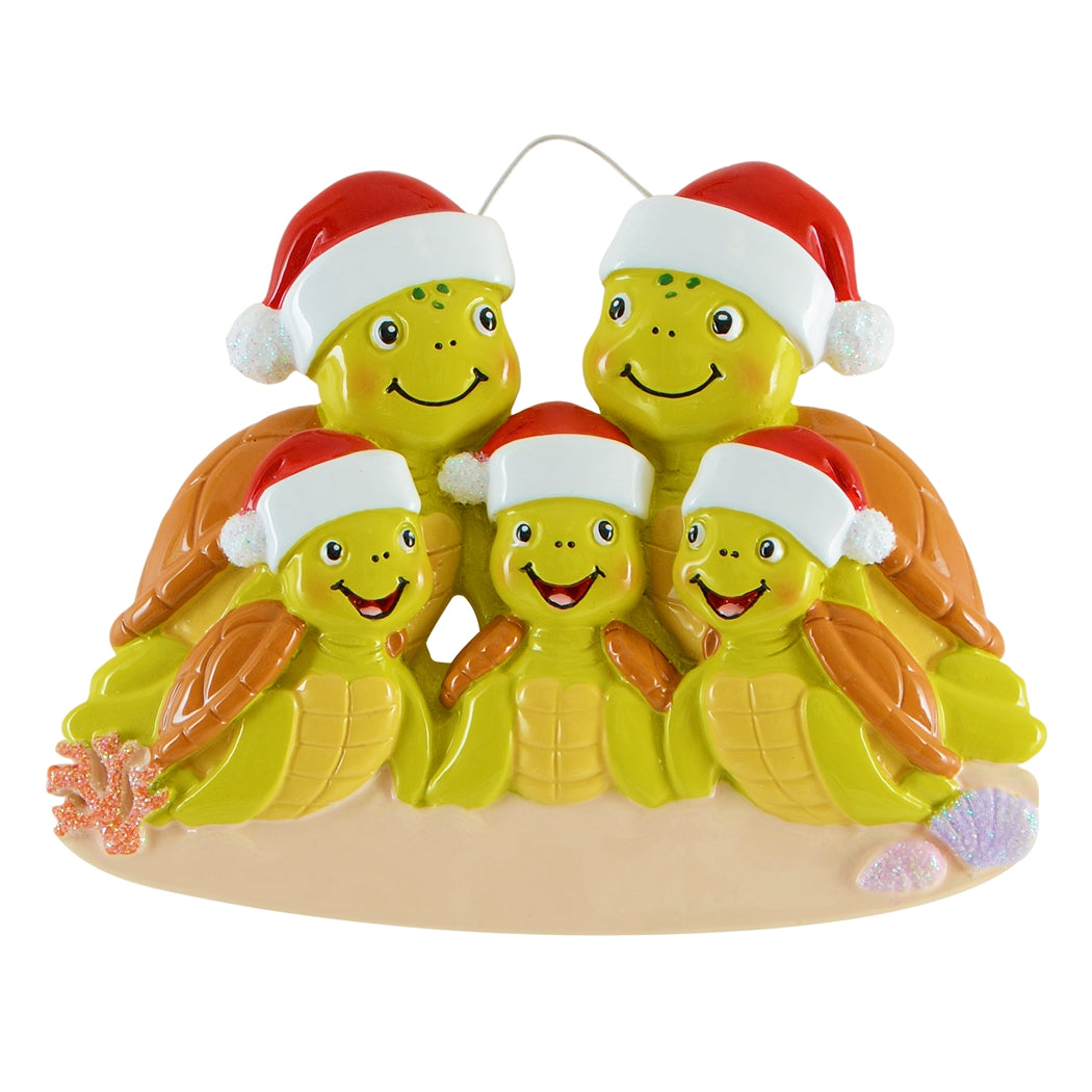 Personalized Sea Turtle Family of 5 Christmas Ornament