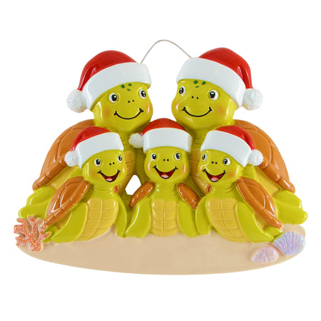 Personalized Sea Turtle Family of 5 Christmas Ornament