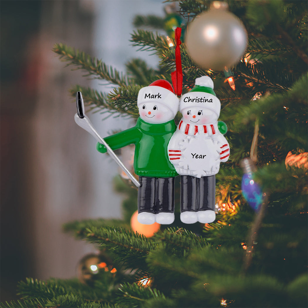 Personalized Selfie Snowman Family of 2 Christmas Ornament
