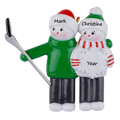 Personalized Selfie Snowman Family of 2 Christmas Ornament
